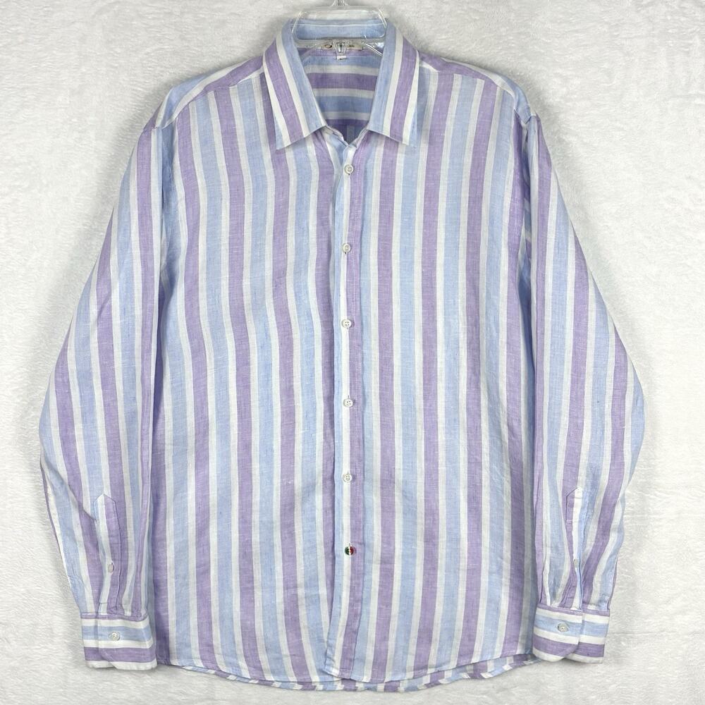 Elegant Men's Striped Button Down Shirt - Light Blue and Lavender